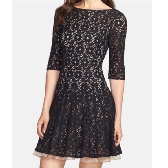 Betsey Johnson Womens SZ 4 Mini Black Dress w Cream Lining/Sequins Lace - Picture 1 of 8